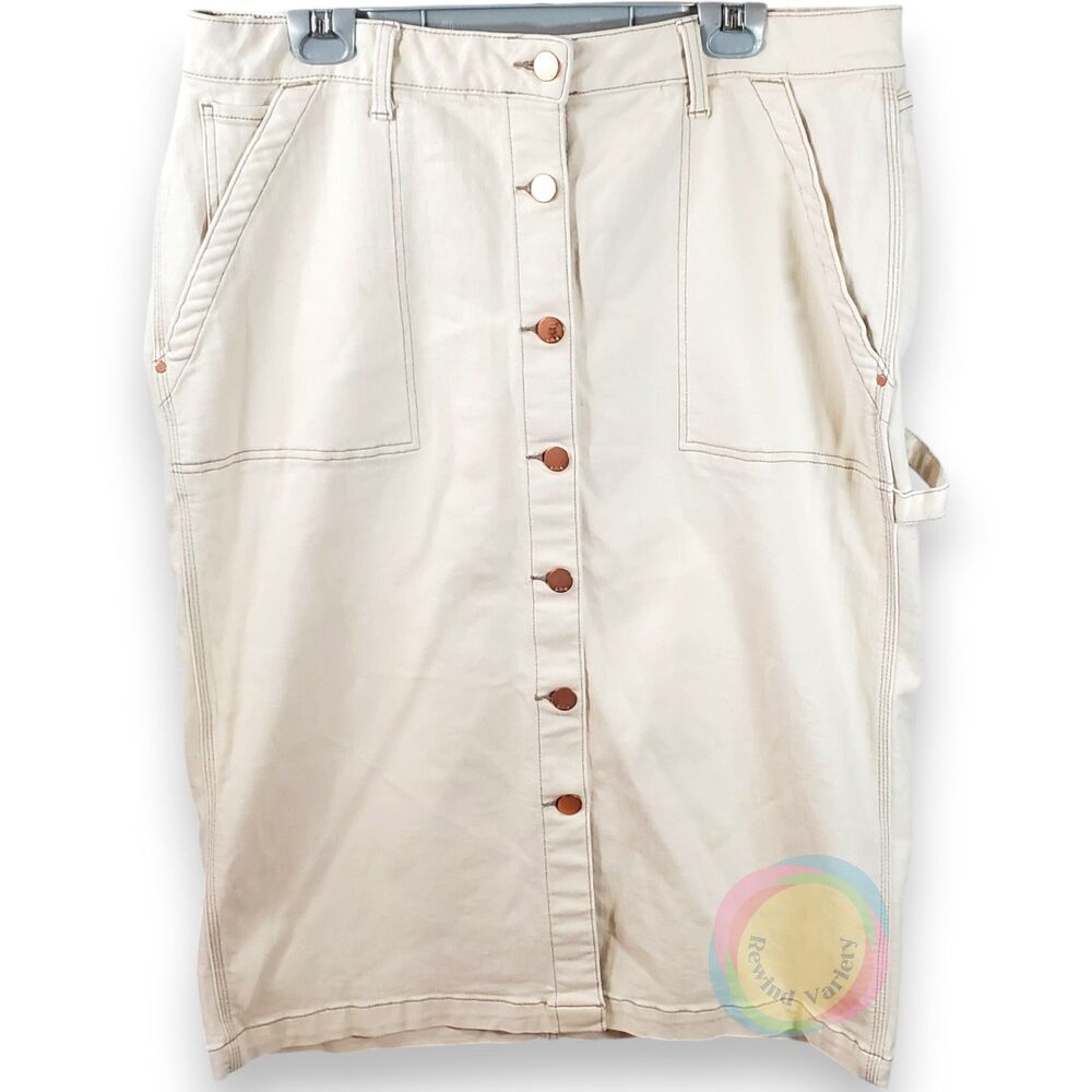 a.n.a Carpenter Utility Denim Midi Skirt Size 16